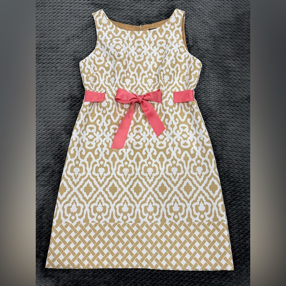Women’s Jessica Howard Patterned Dress w/ Coral Bow, Size 8P, EUC, Formal Dress
